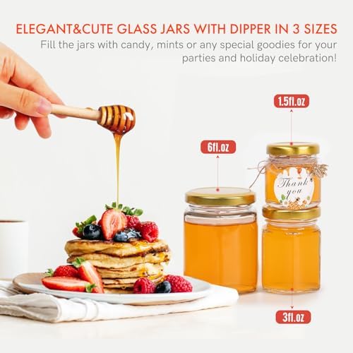 AuroTrends 3oz Mini Honey Jars 48-Pack with Lids & Wooden Dippers - Image 7