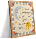 Framed Colorful Kids Quotes Motivational Wall Art 24x36 inch HOW WONDERFUL LIFE IS NOW YOU'RE IN THE WORLD Poster Cute Moon And Stars Canvas Prints Nursery Classroom Wall Decor by Unknown