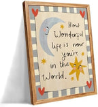 Framed Colorful Kids Quotes Motivational Wall Art 24x36 inch HOW WONDERFUL LIFE IS NOW YOU'RE IN THE WORLD Poster Cute Moon And Stars Canvas Prints Nursery Classroom Wall Decor by Unknown