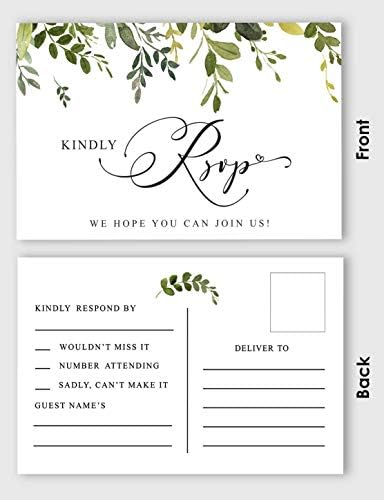 50 Blank RSVP Cards,RSVP Postcards No Envelopes Needed,Greenery Print Response Card,RSVP for Wedding,Baby Shower,Bridal Shower - Image 4