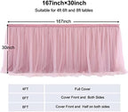 167in Dusty Rose Tulle Table Skirt for Rectangle Tables 6/8ft, 2-Layer Gold Grim Blush Pink Ruffle Tulle Tutu Cloth Table Skirt 14ft for Wedding Birthday Party Baby Shower Dessert(No Table Cover) - Image 6