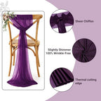 MDS Pack of 50 Chiffon Chair Sashes for Wedding & Event Décor - Eggplant - Image 3