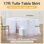 204in White Tulle Table Skirts for Rectangle Tables 6ft 8ft, 2-Layer Gold Grim Ruffle Tulle Tutu Cloth Table Skirt 17ft Long for Wedding Birthday Party Baby Shower Cake Dessert Tables(No Table Cover) - Image 5