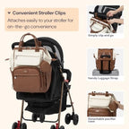 BabbleRoo Leather Diaper Bag Backpack, Multifunction Large Bags with Changing Pad & Stroller Straps & Pacifier Case, Unisex Stylish Travel Back Pack Nappy Changing Bag for Moms Dads (Coffee Cream) - Image 6