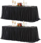 2 Pack Black Tulle Tablecloths for 6 Foot Rectangular Tables, 72 x 30 Inch Black Rectangle Table Cloths, Wrinkle Free Table Cover with Tutu Skirt for Wedding Birthday Party Banquet Buffet Decorations by Suppromo