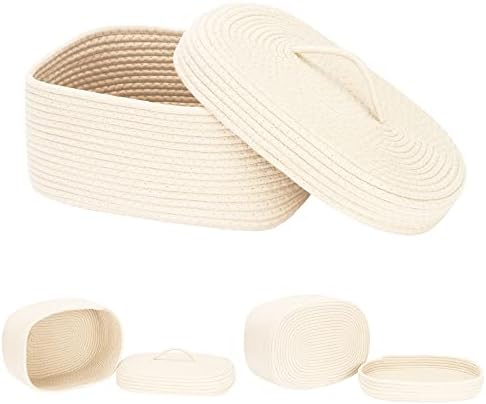 Sea Team Oval Storage Basket, Woven Cotton Rope Basket with Lid, Cream - Image 5