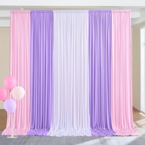 15×10 FT Pink Purple White Backdrop Curtains for Princess Birthday Parties, 6 Panels 2.5×10ft Wrinkle Free Soft Polyester Photo Backdrop Drapes for Girls Themed Party Baby Shower Background - Image 3