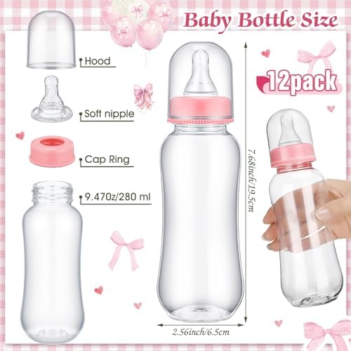 Trelaco 12 Pcs Pink Bow Themed Baby Shower Game Bottle Chug Wooden Sign Set - Image 4