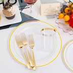 350 Pieces White and Gold Plastic Plates - 50 Guest Dinnerware Set Include 100 Plates, 50 Gold Plastic Silverware, 50 Paper Napkins and 50 Cups for Wedding/Baby Shower/Birthday/Party - Image 6