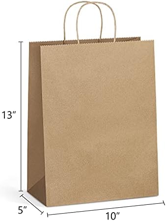 Eupako 10x5x13 Brown Paper Bags 100 Pack, Kraft Gift Bags with Handles - Image 2