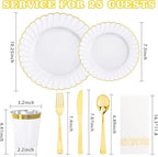 YOUBET 175PCS White and Gold Scalloped Plastic Plates for Party Wedding - Image 2