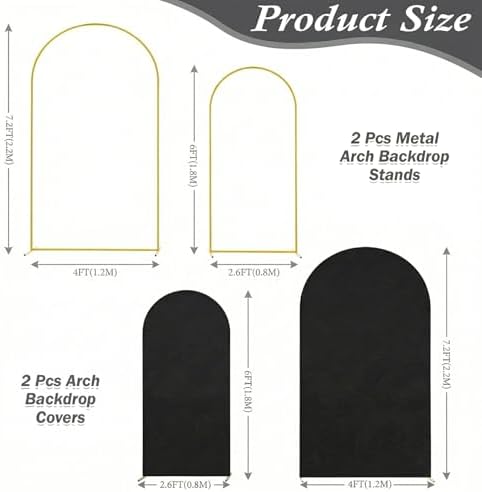 Arttown Arch Backdrop Stand Set, 7.2FT and 6FT, for Wedding Event Black - Image 2