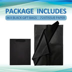 Papertide 36 Pack Black Mini Gift Bags 7×4×9 inch with Tissue Paper - Image 3