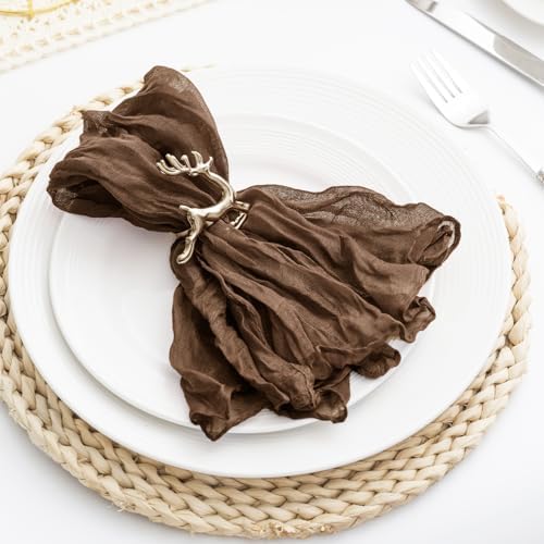 Brown 60 Pack Cheesecloth Napkins Washable 21x21 Inches Brown Cloth Napkins Set of 60 Dinner Table Napkins for Wedding Summer Bridal Baby Shower Rustic Boho Cotton Gauze Party Table Decor - Image 2