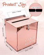 Rose Gold Acrylic Wedding Card Box with Slot and Lock, Mirror Acrylic Card Holder for Reception, Graduation, Bridal & Baby Shower, Birthday Party, Shiny Decorative Gift Boxes for Cards and Money - Image 3