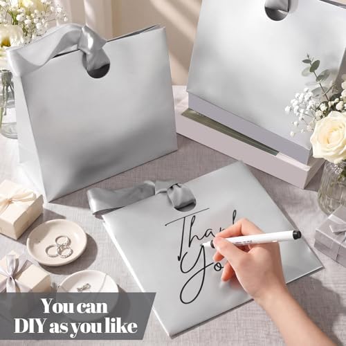 Feifeiya 30 Pcs Medium Silver Gift Bags with Ribbon Handle - Image 5