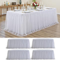 White Tulle Tablecloth for 8 FT Rectangle Tables 4-Pack, Ideal for Weddings by PartyVillage