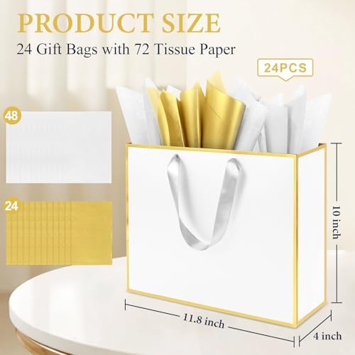 Addblu 24 Pack White Large Gift Bags with Handles & 72 Tissue Papers - Image 2