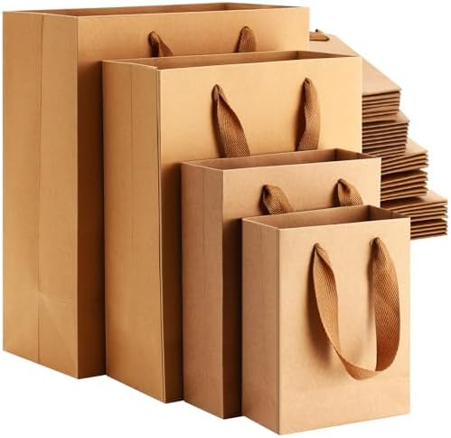 PerKoop 40 Pack Kraft Gift Bags with Handles 4 Sizes,Vertical,Brown by PerKoop