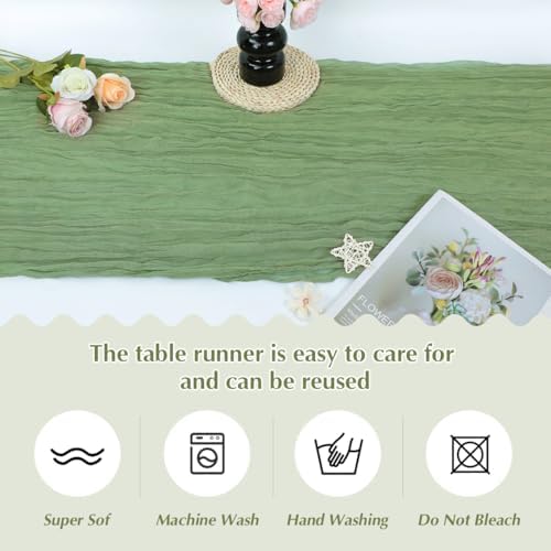 10 Pack New Sage Green Cheesecloth Table Runner -21*120Inch Long Boho Wedding Table Decor, Rustic Gauze Fabric Runner for Bridal Showers, Baby Showers & Parties (Sheer, Lightweight, Wrinkled Design) - Image 4