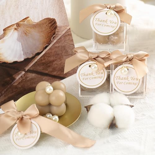 ACITHGL 30 Sets Small Bubble Candle Wedding Candles Favors for Guests Bulk Bridal Shower Favors Candles with Stylish Ribbons Thank You Cards Gifts (Tan) - Image 5