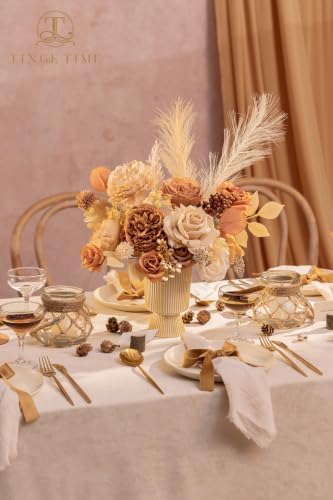 TINGE TIME Artificial Wedding Flower Combo, Rose Peony Boho Nude Coffee - Image 2