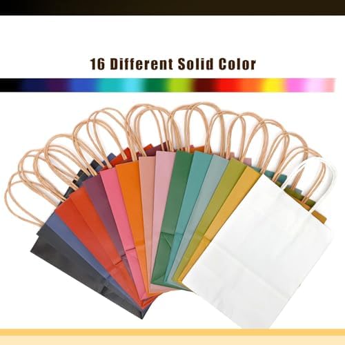 qiqee 100-Packs Paper Bags with Handles Bulk 8.26"×6"×3.15" Small Gift Bags 16 Different Senior Color Bags Multiple Uses（Small Size） - Image 4