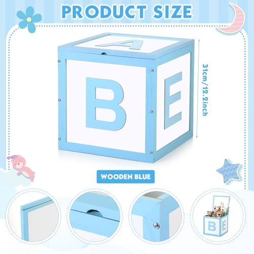 Chunful Wood Baby Shower Box Abc Display Box for Party Decorations with Alphabet Letters Personalized Shower Gifts Basket Party Blocks Backdrop for Boys and Girls(Blue,White) - Image 3