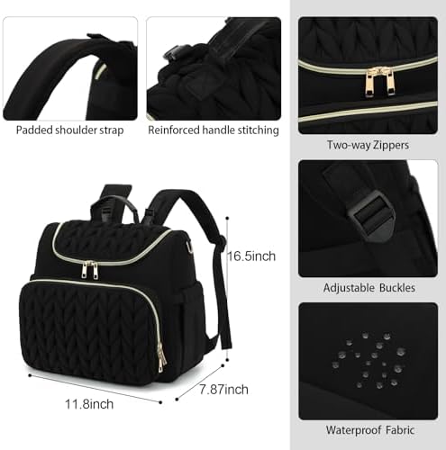 Small Diaper Bag Backpack Quilted Mini Baby Crossbody Diaper Bag Tote for Mom and Baby Girls Boys (Black) - Image 6