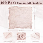 100 Pack Dusty Pink Cloth Napkins 21x21 Inches Dusty Pink Cheesecloth Napkins Set of 100 Washable Dinner Table Napkins for Wedding Bridal Baby Shower Party Rustic Boho Cotton Gauze Party Table Decor - Image 3