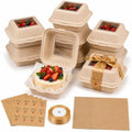 50 Set 50 Bento Cake Box Clamshell Container Kit, Wooden Color by Ferrochef