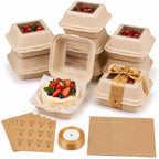 50 Set 50 Bento Cake Box Clamshell Container Kit, Wooden Color by Ferrochef