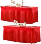 2 Pack 8ft Red Spandex Table Cloths for Rectangle Tables Wrinkle Free Red Tablecloths Rectangle Stretch Fitted 6 Foot Table Cover with Skirt for Birthday Party Baby Shower Wedding Banquet Buffet by Suppromo