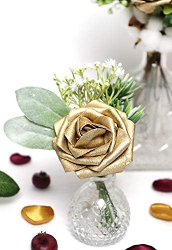 D-Seven Artificial Flower 50pcs Gold Fake Roses with Stem for DIY Wedding Bouquets Floral Arrangements Bridal Shower Baby Shower Party Home Decor - Image 4