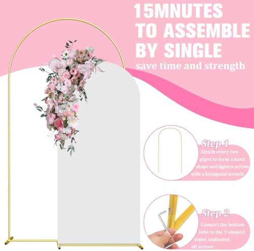 6FT Gold Metal Arch Backdrop Stand and White Spandex Arch Cover Set - Image 5