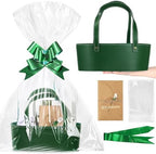 Wonderjune Empty Baskets for Gift Thanksgiving Leather Gift Bags, Green by Wonderjune