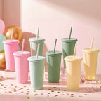 Skylety 24 Pcs Pink and Green Plastic Cups with Lids and Straws 24 oz - Image 4