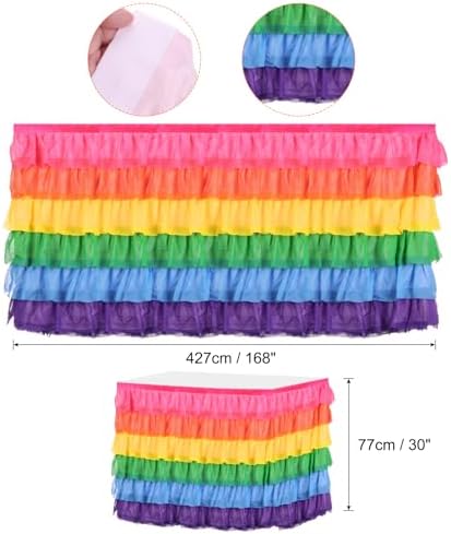 MECCANIXITY 1 Pack 14ft Rainbow Tutu Table Skirt, Ruffle Tablecloth for Rectangle or Round Table Cover for Birthday Weddings Cake Dessert Table Decorations - Image 2