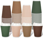 Whaline 100Pcs Woodland Themed Disposable Coffee Cups with Lids Paper Cup 12oz Brown Green Corrugated Ripple Wall Insulated Hot Cup for Home Office Party Supplies by Whaline