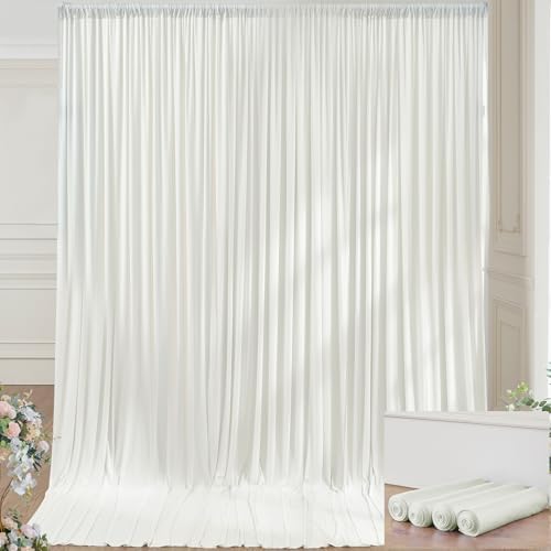 20×14ft Wrinkle Free Ivory Backdrop Curtain, Soft Silky Easy to Drape Cream Wedding Drapes for Backdrop, 4 Panels 5×14ft Photo Backdrop Curtains for Parties Birthday Photography Background Cloth by ENJOYYOURPARTY