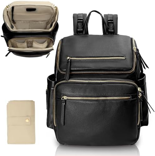 Omanmoli Diaper Bag Backpack Baby Diaper Bag Leather with 17 Diaper Bag Organizing Pouches,Changing Pad,Stroller Straps,4 Insulated Pockets,Black by Omanmoli