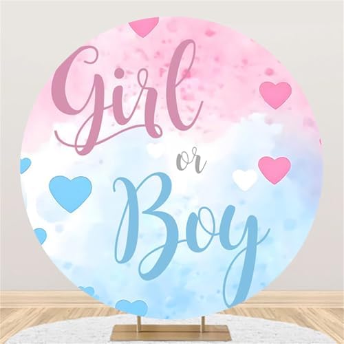 Polyester Diameter 7ft Gender Reveal Round Backdrop Girl or Boy Pink Blue Hearts Clouds Photography Background Pregnancy Surprise Party Decor Supplies Newborn Baby Shower Photo Booth Props - Image 2