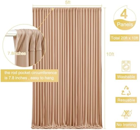 20ft x 10ft Wrinkle Free Nude Wedding Backdrop Curtains for Party Bridal Shower Reception Decorations Nude Fabric Curtain Backdrops Drapes for Photography Baby Shower Birthday Background - Image 5