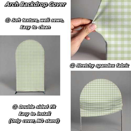 Plaids Arch Backdrop Cover for Silly Goose Baby Shower Arch Frame Stretchy Cover Gingham Kids 1st Birthday Party Fiesta Decorations (7.2x4ft Cover,Light Green) - Image 3