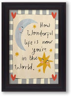 Vintage Framed Colorful Kids Quotes Motivational Wall Art 16x24 inch HOW WONDERFUL LIFE IS NOW YOU'RE IN THE WORLD Poster Cute Moon And Stars Canvas Prints Nursery Classroom Wall Decor by Medpol