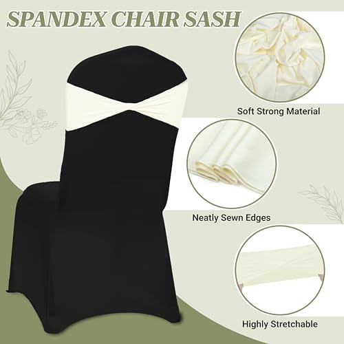 MDS Pack of 200 Spandex Chair Sashes Bows Elastic Stretch Dining Chair Bands Ties Without Slider Buckle Universal fits for Wedding Baby Shower Birthday Party Banquet Event Decoration - Ivory - Image 3