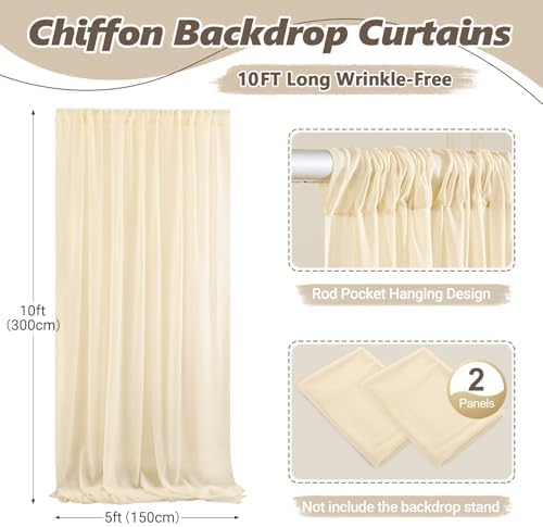 10ft x 10ft Champagne Backdrop Curtains, Wrinkle-Free Sheer Chiffon Fabric Photo Backdrop Drapes for Wedding Arch Party Ceremony Stage Photography Decorations - Image 3