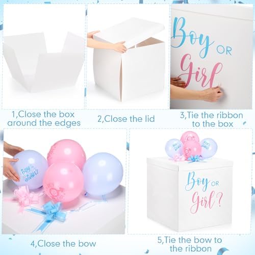 Kolldenn 28" Jumbo Gender Reveal Gift Box with Lid, Boy or Girl White Box - Image 3