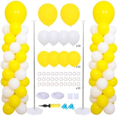 2‑Set Matte White Yellow Balloon Column Kit for Birthday&Baby Shower Party by KINNOGOLDLEAF