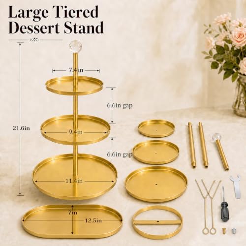 Metal 3 Tier Cupcake Stands Display, Removable Tray with Swing,Gold - Image 6